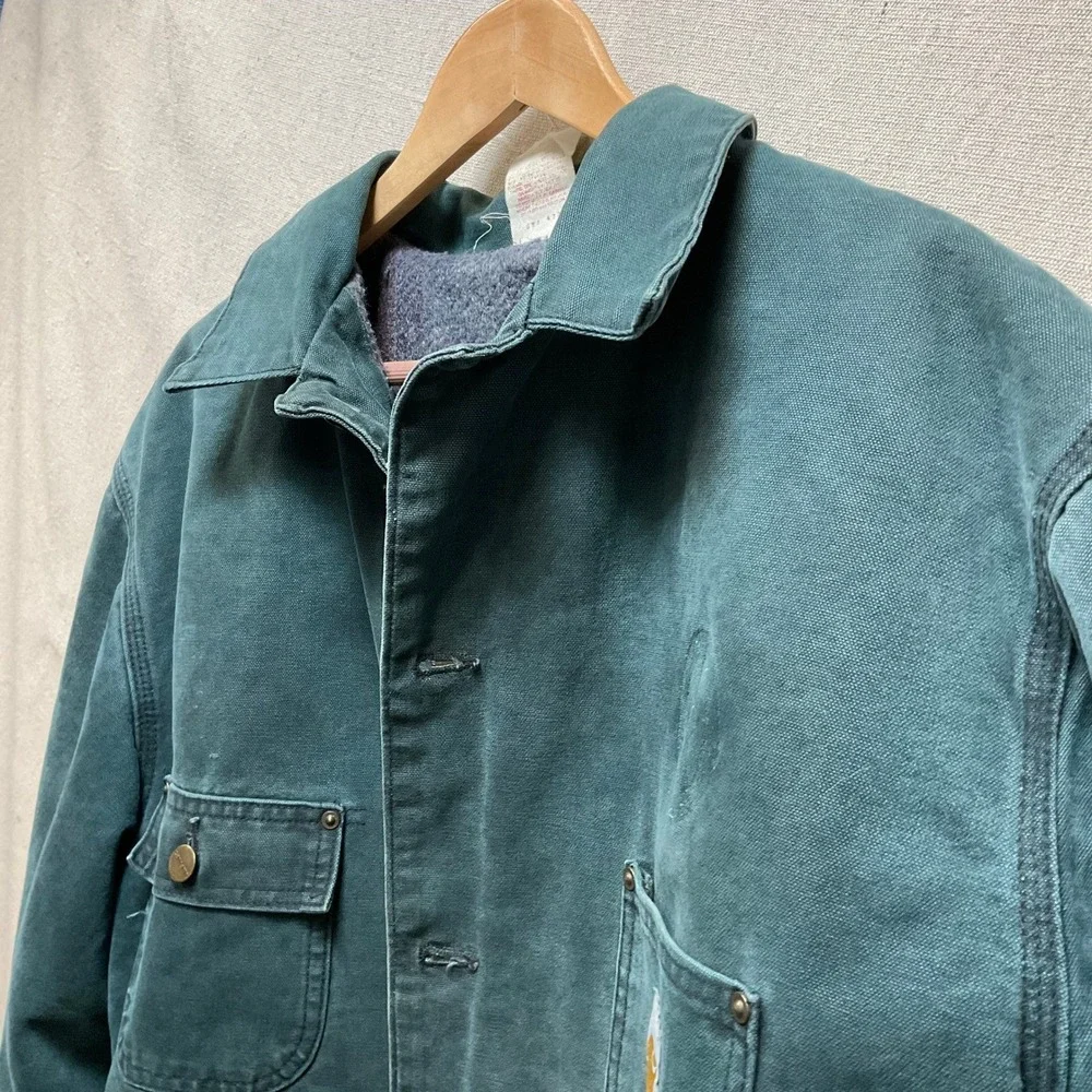 Vtg Carhartt CB143 Made in USA Hunter Green Blanket Lined Chore Coat XL‎ CB143 - Picture 3 of 12